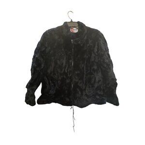 Vintage Weather Tamer Black Faux Fur Jacket With Zipper Closure & Adjustable Hem